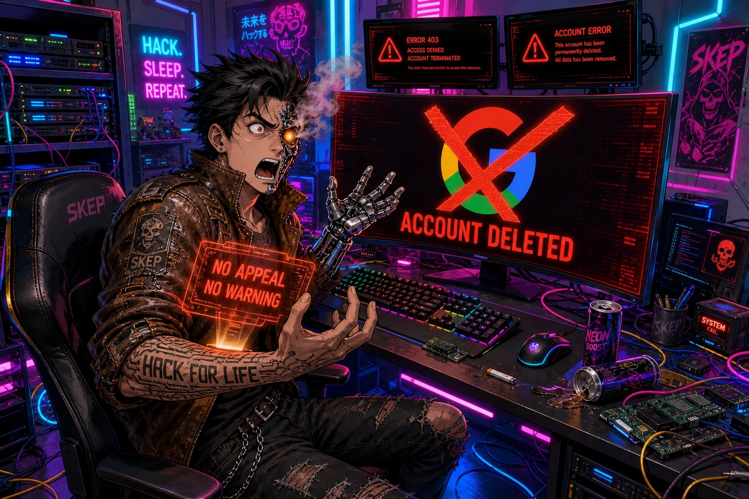Skep reacts in anger as his Google account is permanently deleted by AI — ERROR 403, Account Terminated, No Appeal No Warning