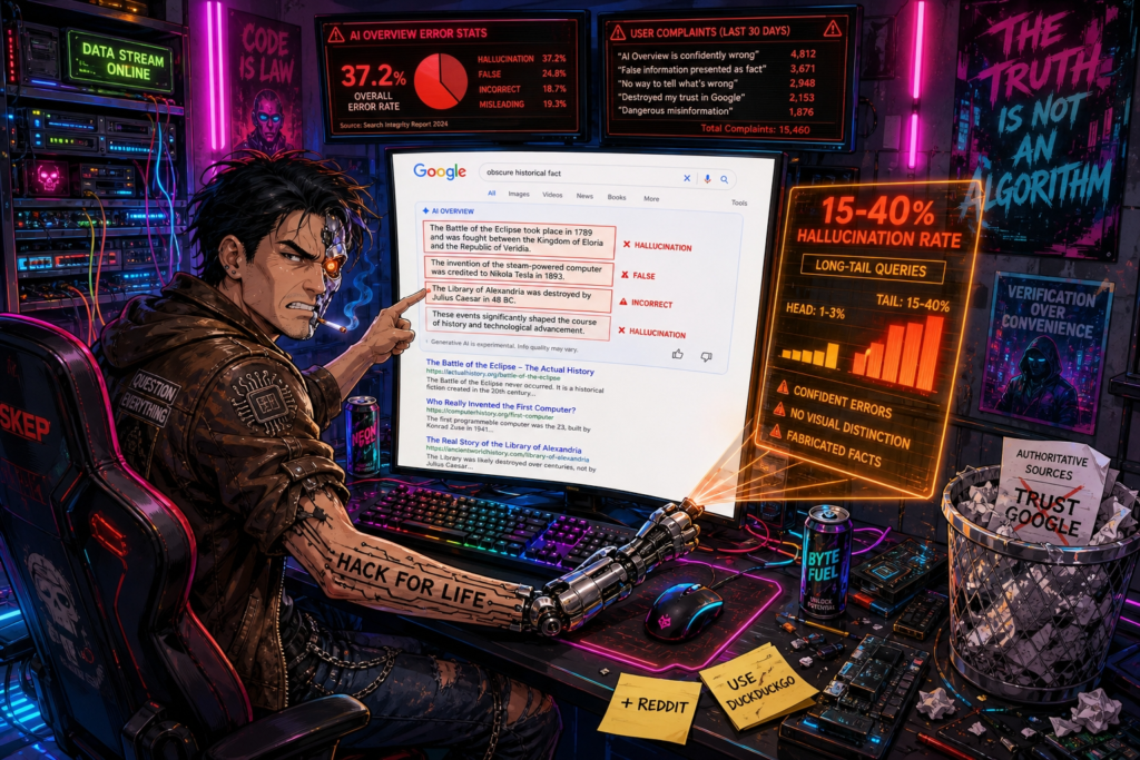 Skep spots a hallucinated Google AI overview — confident wrong answers at the top of search results